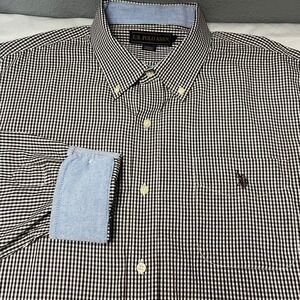 U.S. Polo Assn. Flip Cuff Brown Gingham Button Down Shirt SL Sleeve‎ Collared XL